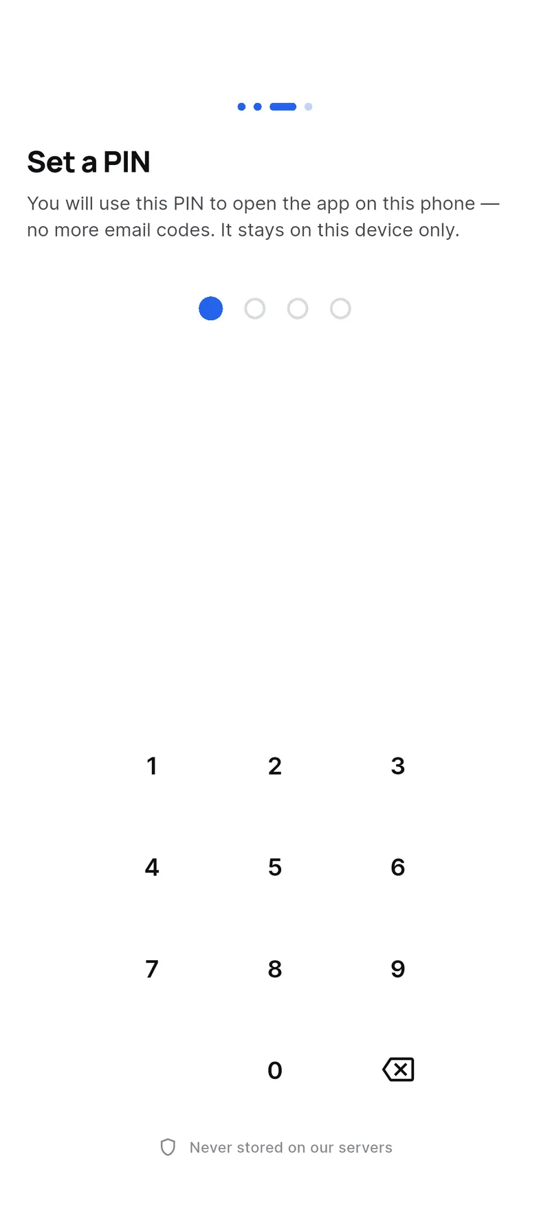 Scale Partner set-PIN screen with a four-digit entry.